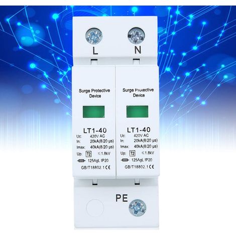 Dispositif de Protection Contre Les surtensions, Dispositif parafoudre de Tension, Module d'arc Blanc 2P LT1‑40 40ka appareils modulaires Anti‑Tonnerre (1/5)