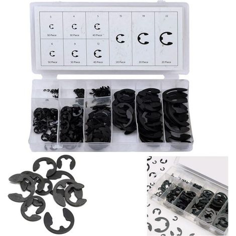 SERIE SET KIT ASSORTIMENTO 300 ANELLI SEEGER RONDELLE ELASTICO E-CLIPS