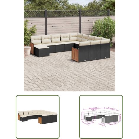 The Living Store Salon de jardin 12 pcs avec coussins noir résine tressée - Ensemble Salon De Jardin - Meuble De Jardin - Résine Tressée - Rotin Synthétique - Mobilier Extérieur (1/3)