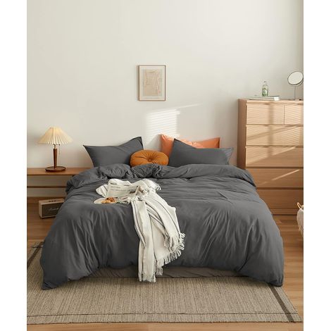 Housse de Couette 220x240cm+2 Taies d'oreillers 65x65cm Gris Parure de Lit Adulte 2 Personnes 100 Fils/cm² en Microfibre avec Fermeture Éclair (1/5)