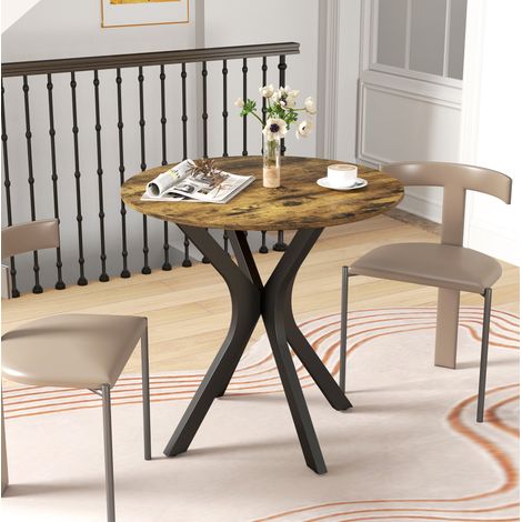 Mesa de comedor Ø78x75 cm marrón de madera con base de acero y diseño redondo para 2 personas (1/5)