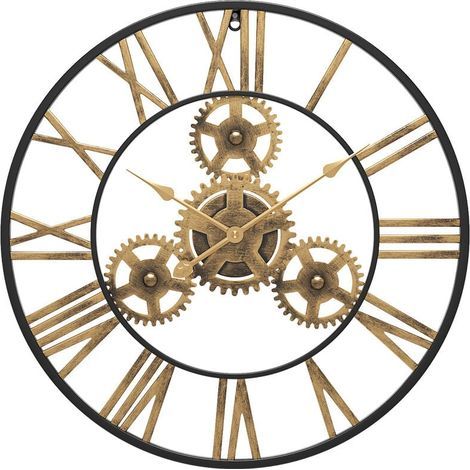 50 cm Noire Industrielle Bois Vintage Pendule Murale Steampunk Chiffres Romains pour Salon Bar Bureau (1/5)