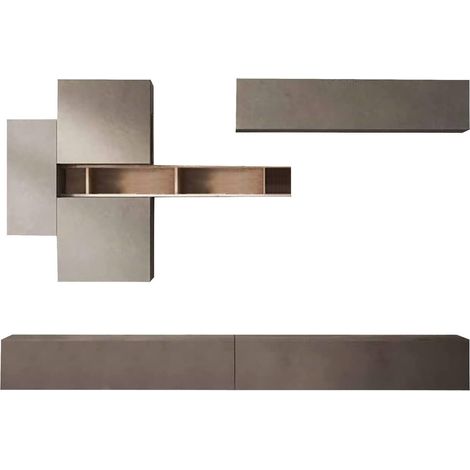 Dmora - Wohnzimmermöbel Nate, Modulares Wohnzimmerset, Mehrzweck-Wohnzimmermöbel, Moderner TV-Schrank, Made in Italy, 276x30 h210 cm, Bronze und Grau (1/3)