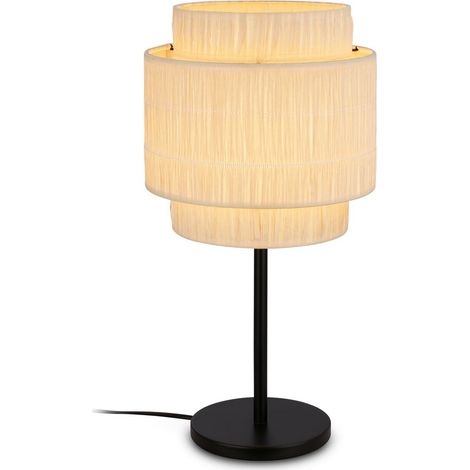 Briloner Papper Tischlampe, Bastschirm, Kabelschalter, Boho-Stil, E27 Fassung, Natur, Ø25 x 49,5 cm