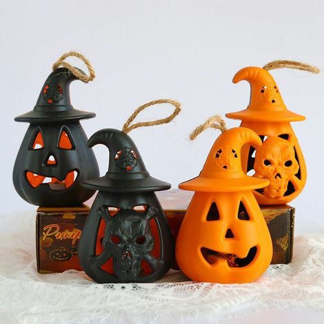 Lanterne LED Portable en forme de citrouille et de crâne pour décoration d'halloween, lanterne suspendue à thème de citrouille décorative à piles (1/5)