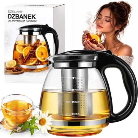 Théière en verre de 2 litres avec filtre en acier inoxydable, infuseur à thé. (1/5)
