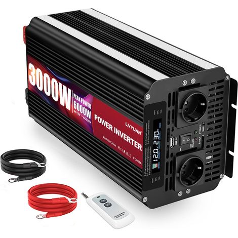 Convertisseur 12v 220v Onde sinusoïdale modifiée onduleur 12V 230V 3000W/6000W transformateur avec LCD Télécommande Deux Prises AC et Prises USB (1/5)
