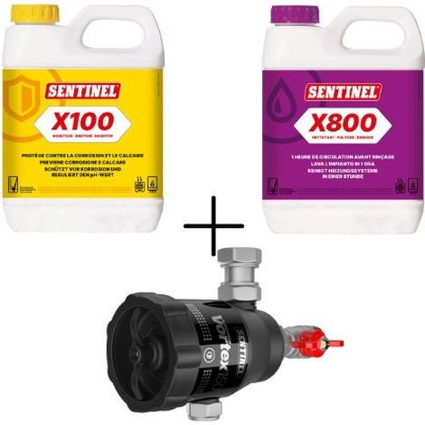 Sentinel Kit Manutenzione Caldaie Sentinel X100 Inibitore 1L + Sentinel X800 Pulitore 1L + Sentinel Vortex 150 Defangatore 3/4"