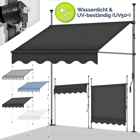 tillvex Balkonmarkise 400 cm Hellgrau Gelenkarm Markise Klemmmarkise Sonnenmarkise Balkon ohne Bohren