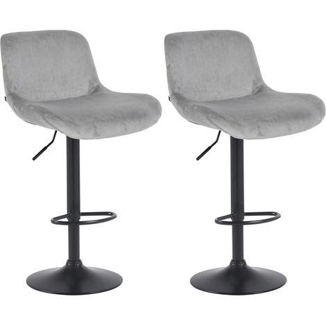 Set di 2 sgabelli da bar regolabili in altezza e girevoli con poggiapiedi in velluto grigio struttura in metallo nero 100006181