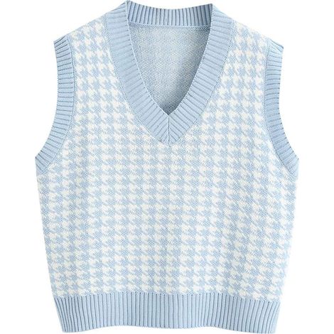 Gilet sans manches ample à col V, motif pied-de-poule, style années 90. (1/5)