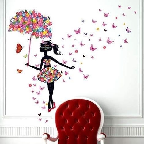 Wandaufkleber – Romantisch – Mädchen – Fee – Blume – Schmetterling – 40 x 60 cm (1/4)