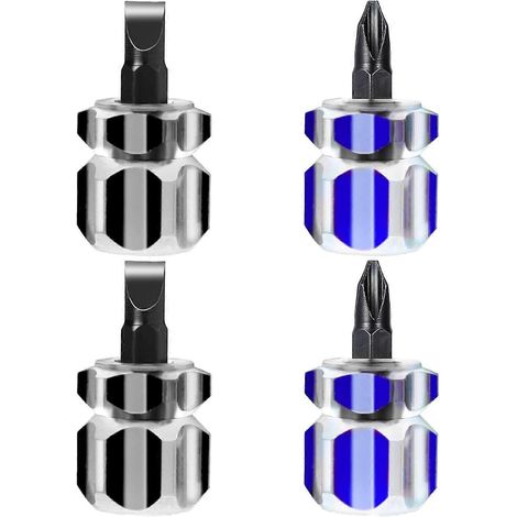 Mabor Lot de 4 tournevis courts mini avec tête plate et tête cruciforme, outils de couture pour machines à coudre, noir et bleu (1/4)