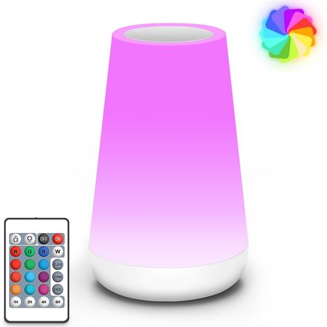 Lampe de Chevet, Veilleuse d'allaitement Nuit, Veilleuse Bébé Tactile avec 13 Couleurs RGB, 2500mAh Rechargeable USB, Lampe de Chevet sans Fil Télécommande pour Chambre Eanfant Salon Camping (1/5)