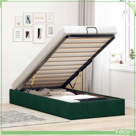 Cadre de lit ottoman - 3310928 - Velours vert foncé - 80 x 200 cm - Rangement hydraulique (1/5)