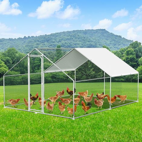 Jiubiaz Hühnerstall Hühnerhaus 3x4x2m Kleintierstall Freilaufgehege Kleintiergehege Voliere Freigehege Hühnerkäfig Geflügelstall Verzinkter Stahlrahmen mit Da (1/5)