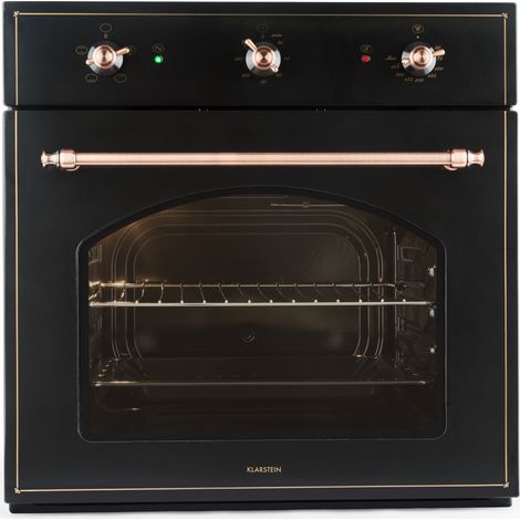 Klarstein Vilhelmine - Einbau-Backofen, Elektrobackofen, 55 Liter Volumen, Vintage-Design, 3 Betriebsfunktionen, Ober- Unterhitze, Garzeit-Timer, Edelstahl, schwarz-kupfer
