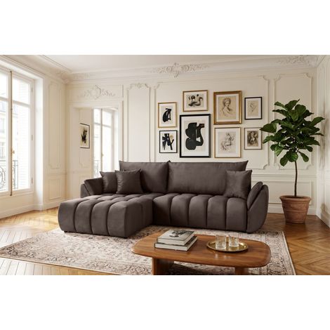 Ecksofa Schlafsofa Sofa COLLIN in Stoff Monolith Braun Ottomane Links