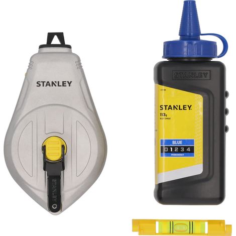 Kit cordeau traceur 30 m 1:1, boîtier aluminium, poudre bleue, niveau ficelle - STANLEY - STHT47111-0 (1/2)