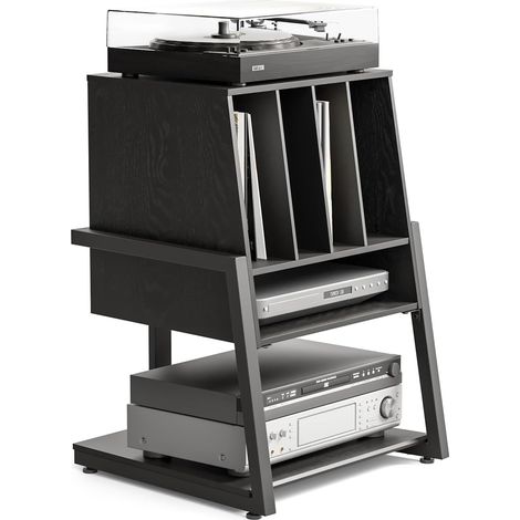 Meuble Vinyle en Bois, 4 Étagères, jusqu’à 120 Disques, Noir Meuble HiFi, Charge Maximale 50 kg, pour Salon, Studio et Salle de Musique (1/5)