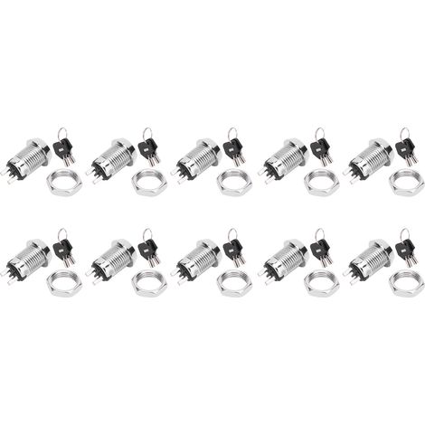 10 Sets Edelstahl-Schlüsselschalter mit Verriegelungsfunktion (Ein/Aus, Doppelsteuerung, 12 x 22 mm)