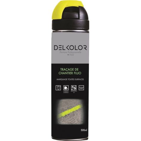 Delkolor Peinture de Traçage et Marquage au Sol Fluo en Aérosol - 500ml Couleur: JAUNE