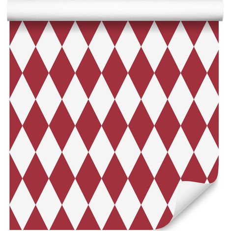 Carta da parati Arlecchino con diamanti rossi, bianchi e corallo 50x1000 cm (1/5)