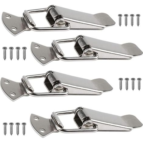 Lot de 4 fermoirs de tension avec vis, boîtier en acier inoxydable, loquet à ressort pour boîte à outils, tiroir, coffre, armoire, taille S (56 mm, argent) (1/5)