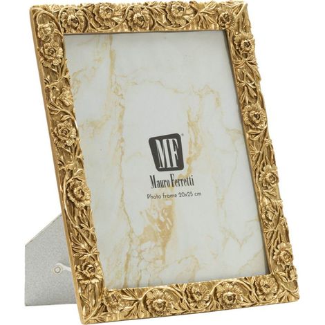 Cornice portafoto Poppy oro con decoro a papaveri 20x25 cm