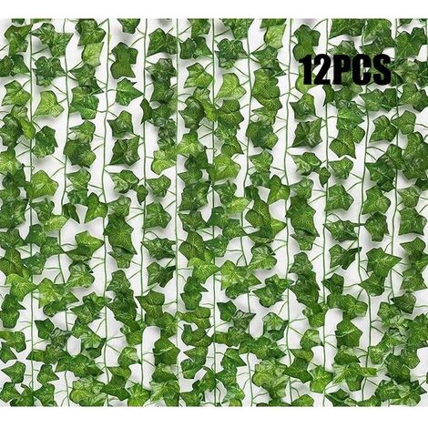 12 plantas de hiedra artificial, Plantas de hojas verdes simuladas, Decoración con plantas verdes, Ideal para el hogar, jardín, cocina, Verde (1/5)