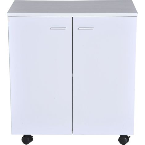 Meuble TV avec roulettes 2 portes tiroir rangement 60x35x65cm