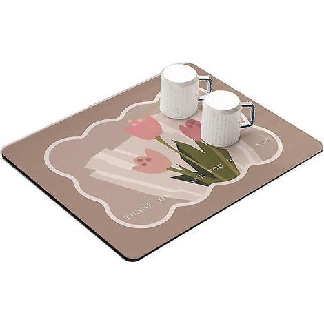 Tapis égouttoir de cuisine 30 x 40 cm, super absorbant, motif tulipe/café (1/2)