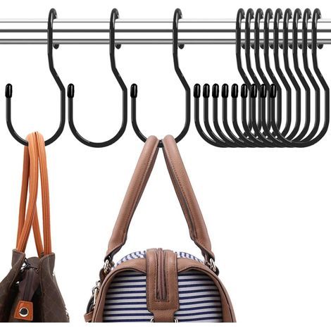 Set mit 12 schwarzen Kleiderschrankhaken – Gedrehtes Design – Große Größe (12,7 cm) – Für Handtaschen, Gürtel, Schals, Hüte, Kleidung und Küchentöpfe (1/5)