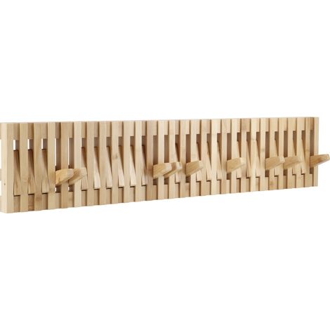 Porte-manteau mural 28 crochets réglables – Longueur 87 cm – Matériau bambou pour couloir, salon, chambre, salle de bain (1/4)