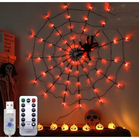 Guirlande lumineuse Halloween à LED 1m 70 lumière toile d'araignée distribution de lumière araignée funny room atmosphere layout lumière orange