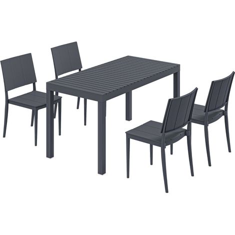 Ensemble mobilier de jardin 5 pièces avec table large et 4 chaises empilables gris foncé (1/5)