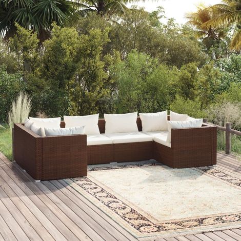 Salon de jardin 6 pcs Ensemble Table et Chaise de Jardin - avec coussins Résine tressée Marron BV579688 - BonneVie (1/5)