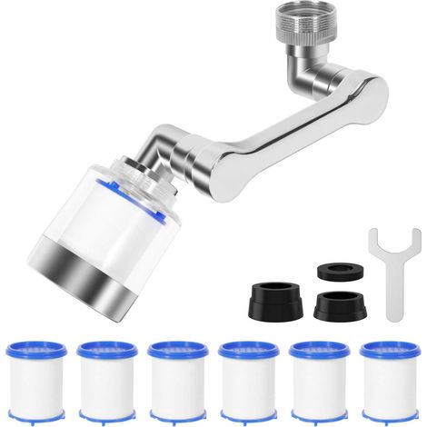 Robinet de cuisine 1080 degrés, filtre à eau robinettos avec élément filtre en coton 6 pp, adaptateur rubinettos pour cuisines et salle de bain, rallonge robinet