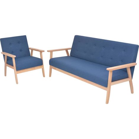 Sofagarnitur 2-tlg. Stoff Blau