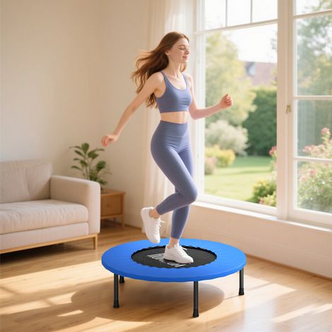 Noir Bleu 81x81x22,5 cm - Trampoline de fitness Ø81 cm Trampoline en acier avec bord protecteur et 28 ressorts pour les exercices en (1/4)