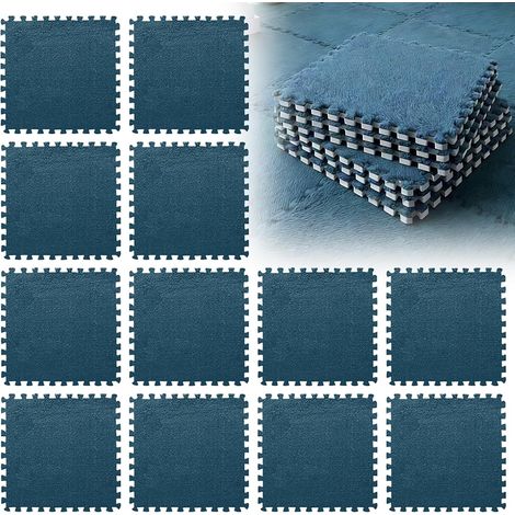 Tapis Puzzle - 12 Pièces - Mousse EVA - Dalles Emboîtables - Pour Chambre Enfant Et Salon - 30x30 Cm - Bleu Marine (1/5)