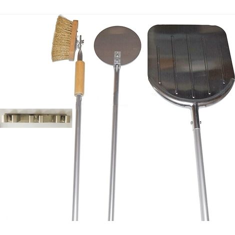 KIT SET PALE PIZZE PIZZA FORNO A LEGNA PALA Q.+18+ SPAZZOLA P.+ SUPPORTO A MURO
