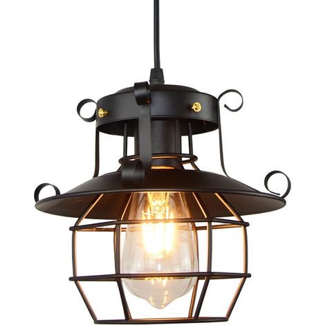Vintag Pendelleuchte Metall Kronleuchter Hängelampe Käfig Hängende Lampe E27 Lamp Fassungstyp Schwarz (1/5)