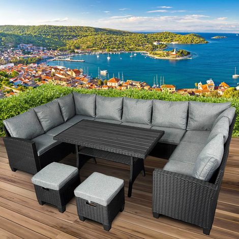 BRAST Gartenmöbel Set Family   Schwarz/Grau   bis zu 11 Personen   inkl. extra Dicke Kissen   TÜV geprüft   Outdoor Loungemöbel Sitzgruppe Essgruppe Garnitur (1/5)