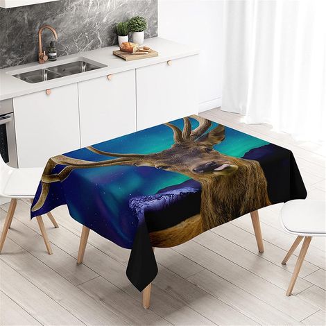 3D Rectangular Tablecloth, Stain-Resistant and Waterproof, Elk Print, Polyester, Dustproof, Washable and Easy to Clean, Tablecloth for Garden/Outdoor Use (Starry Sky, 140x260cm) (1/5)