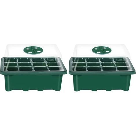 2 plateaux de semis de serre pour plantes d'intérieur avec couvercle et trous de ventilation, plateau de démarrage de graines en plastique pour graines et semis (1/4)