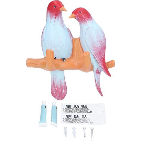 Un porte-vêtements mural étanche en résine, en forme d'oiseau, avec un petit oiseau perché sur une branche rouge (1/5)