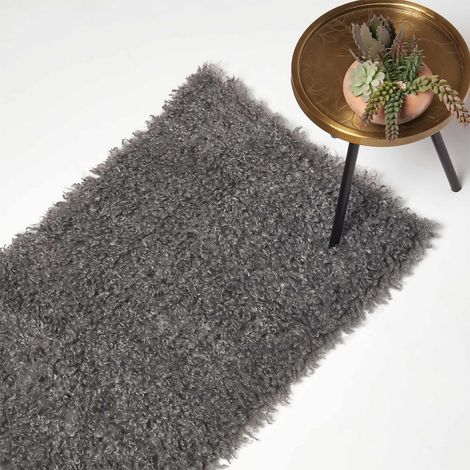 HOMESCAPES Luxury Grey Fluffy Shaggy Rug (1/5)