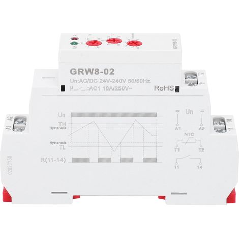 Relais de régulation de température pour montage sur rail DIN avec sonde de test GRW8-02 AC/DC 24V-240V