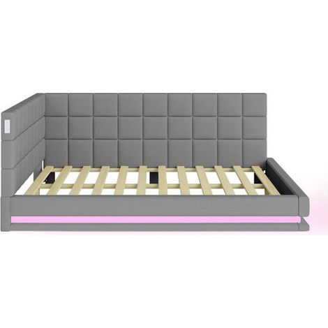 Canapé-lit 160x200 - Velours gris - LED intégrée - USB - Sommier à lattes robuste (1/5)